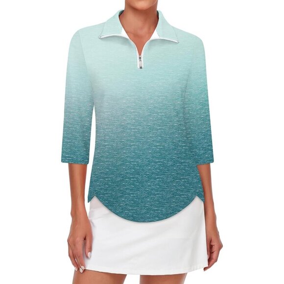 Tops - Women's Golf Polo Shirt Moisture Wicking UPF 50+ 3/4 Sleeve Athletic Top